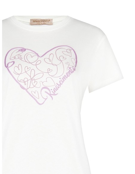 T-shirt regular en coton avec cœur brodé Rinascimento
