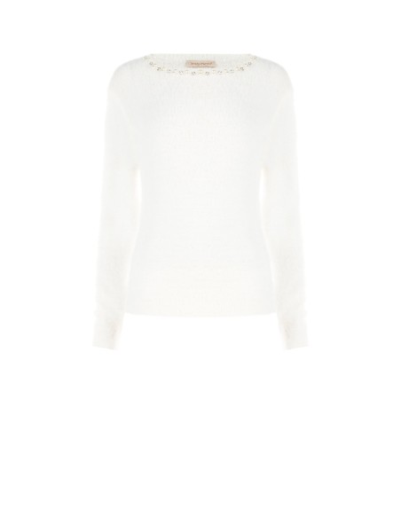 Pull fluffy à col rond avec perles et strass Rinascimento