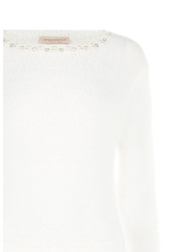 Pull fluffy à col rond avec perles et strass Rinascimento