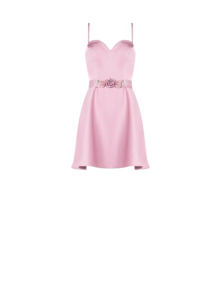 Robe courte évasée en satin avec détail bijou à la taille Rinascimento