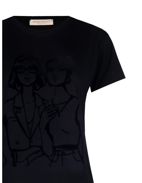 T-shirt regular en coton avec imprimé flock de silhouettes féminines Rinascimento