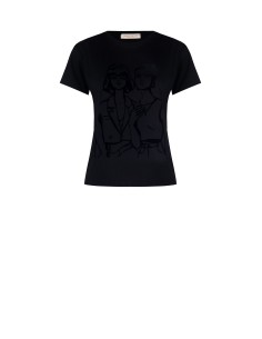 Regular T-shirt van katoen met flockprint van vrouwelijke figuren van Rinascimento