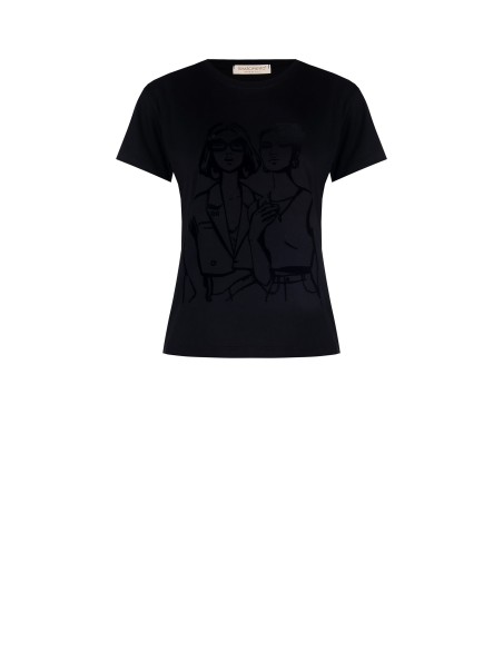 T-shirt regular en coton avec imprimé flock de silhouettes féminines Rinascimento