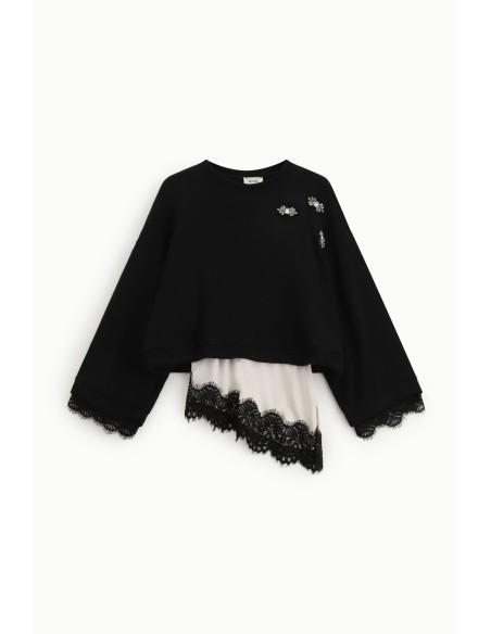 Pull court à manches larges et dentelle Dixie