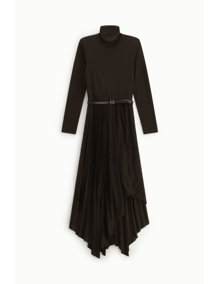 Robe longue à col montant avec jupe plissée asymétrique Dixie