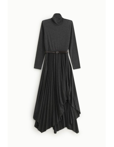 Robe longue à col montant avec jupe plissée asymétrique Dixie