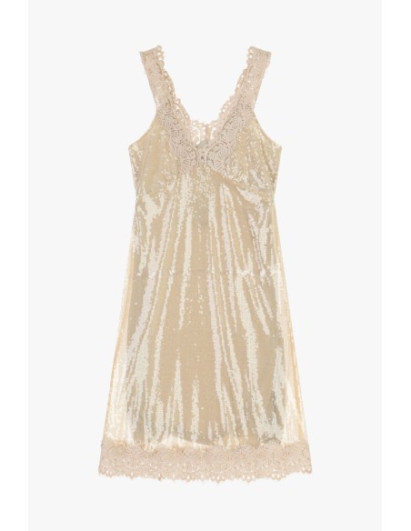 Robe courte à paillettes avec bordures en dentelle Dixie
