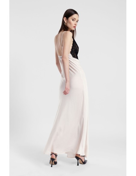 Robe longue Dixie avec empiècements en dentelle et fines bretelles