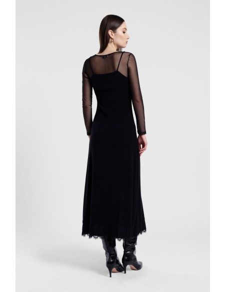Robe longue avec empiècements en dentelle et manches transparentes Dixie