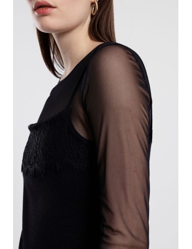 Robe longue avec empiècements en dentelle et manches transparentes Dixie