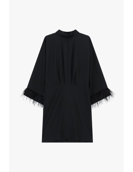 Robe courte à manches amples et empiècements en plumes Dixie