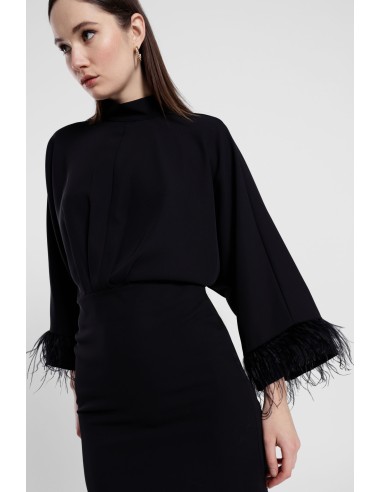 Robe courte à manches amples et empiècements en plumes Dixie
