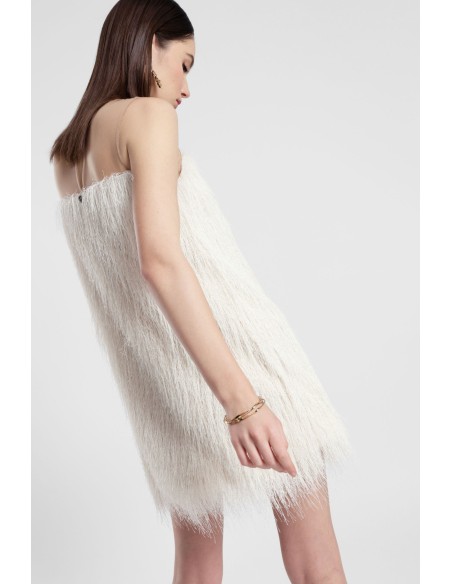 Robe courte avec empiècement transparent et franges Dixie