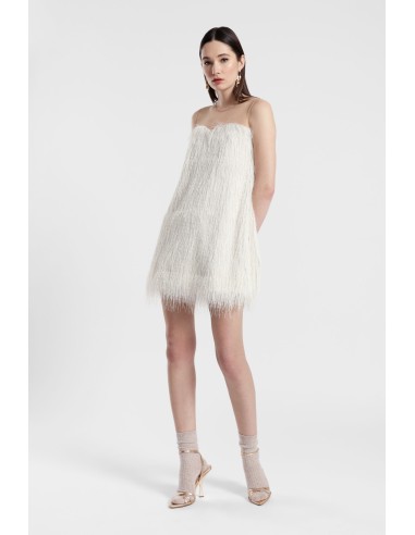 Robe courte avec empiècement transparent et franges Dixie
