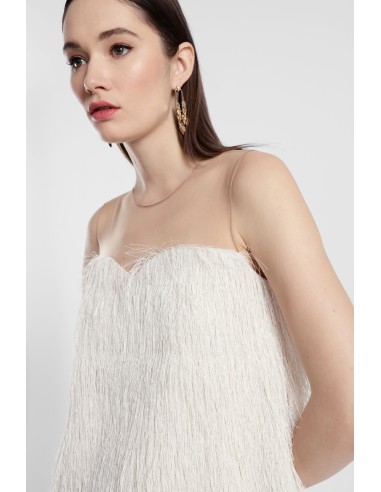 Robe courte avec empiècement transparent et franges Dixie