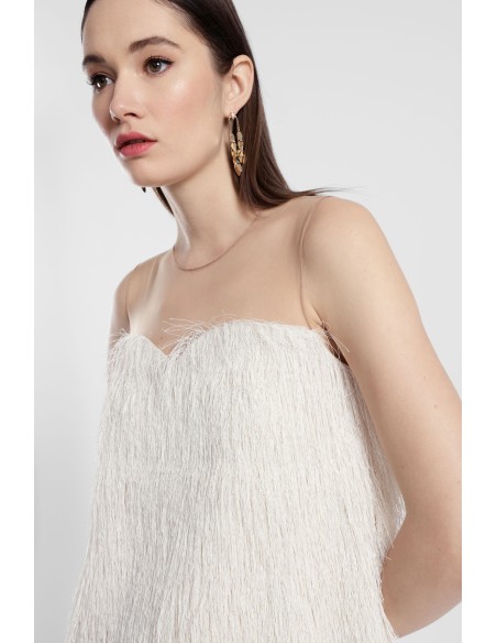 Robe courte avec empiècement transparent et franges Dixie