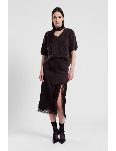 Dixie midi-rok met kanten inzet en rand