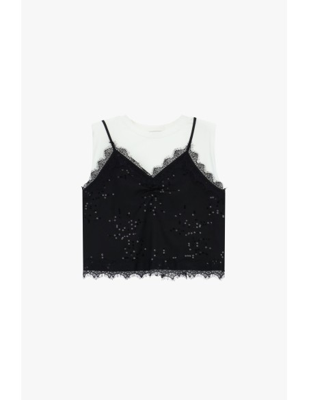 Top à double effet avec sequins et empiècements en dentelle Dixie