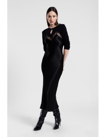 Robe longue avec empiècements en dentelle et manches longues Dixie