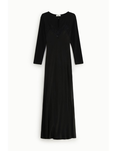 Robe longue avec empiècements en dentelle et manches longues Dixie