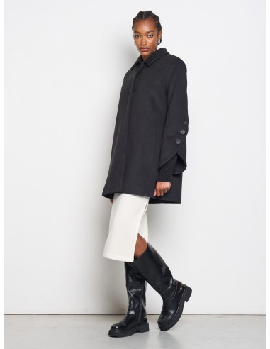Manteau mi-long droit en velours avec boutons sur les manches asymétriques Rinascimento