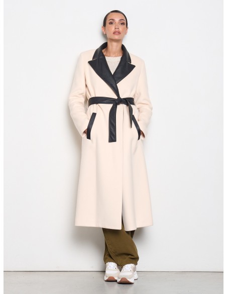 Manteau long en velours à revers avec ceinture en similicuir Rinascimento