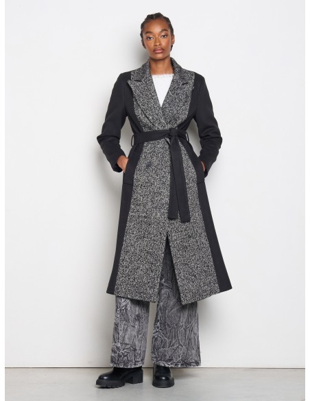 Manteau long en velours avec partie centrale à chevrons et ceinture Rinascimento