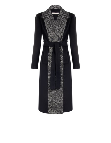 Manteau long en velours avec partie centrale à chevrons et ceinture Rinascimento