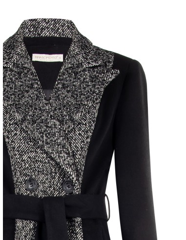 Manteau long en velours avec partie centrale à chevrons et ceinture Rinascimento
