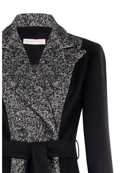 Manteau long en velours avec partie centrale à chevrons et ceinture Rinascimento