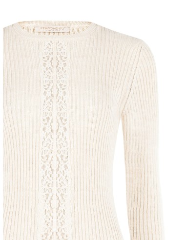 Pull ajusté côtelé avec empiècement central en dentelle Rinascimento
