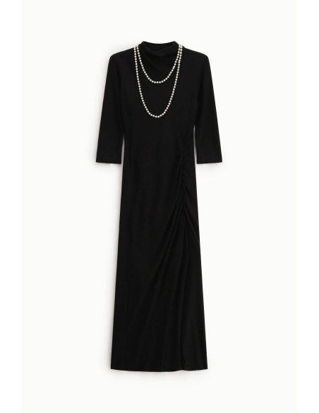 Robe longue à manches trois quarts et drapé latéral Dixie