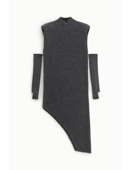 Robe midi asymétrique côtelée avec manches amovibles Dixie