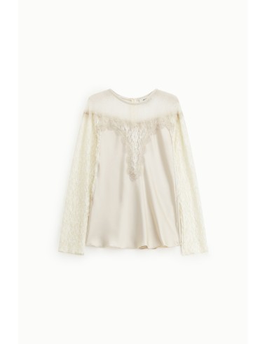 Dixie-blouse met kanten mouwen en ronde halslijn