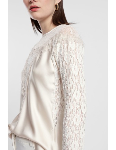 Dixie-blouse met kanten mouwen en ronde halslijn