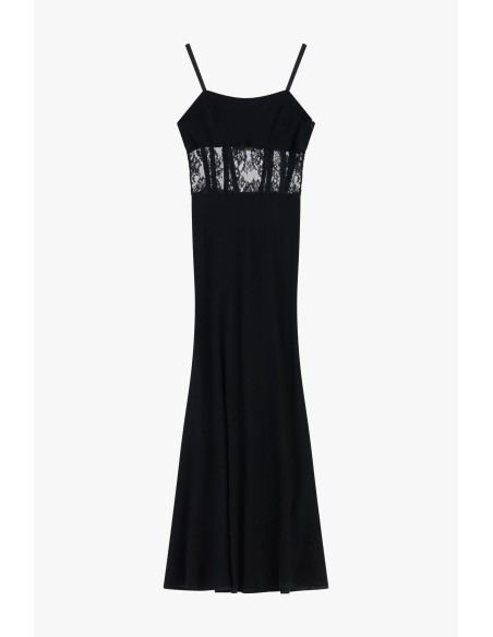 Robe longue Dixie avec empiècements en dentelle et fines bretelles