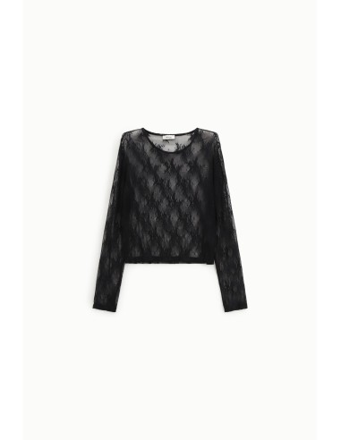 T-shirt à manches longues en tulle brodé Dixie
