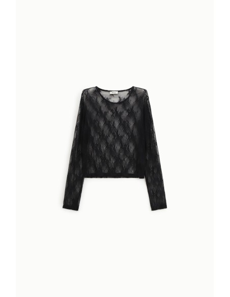 T-shirt à manches longues en tulle brodé Dixie