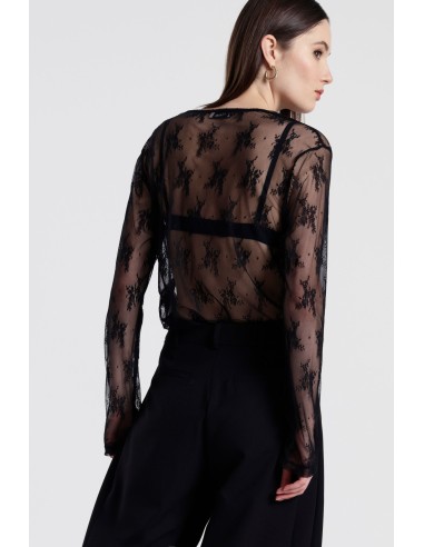 T-shirt à manches longues en tulle brodé Dixie