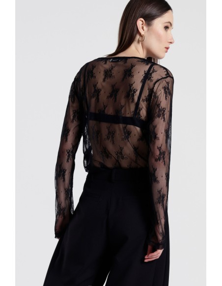 T-shirt à manches longues en tulle brodé Dixie