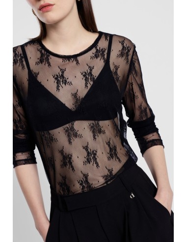 T-shirt à manches longues en tulle brodé Dixie