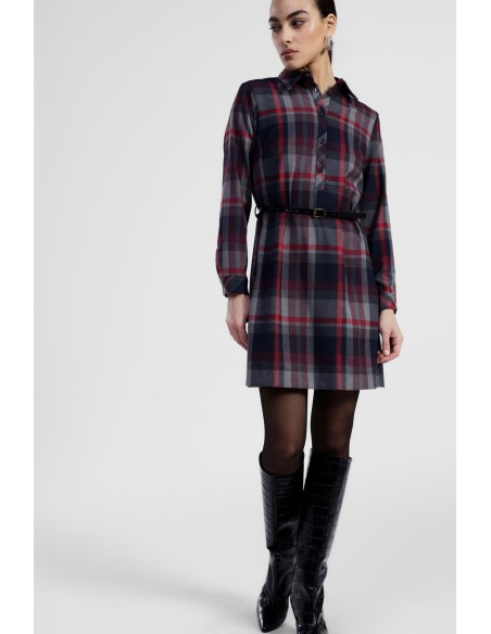 Robe courte à carreaux avec ceinture et col classique Dixie