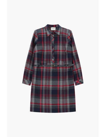 Robe courte à carreaux avec ceinture et col classique Dixie