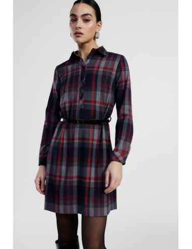 Robe courte à carreaux avec ceinture et col classique Dixie