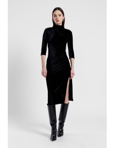 Robe longue drapée à col montant Dixie