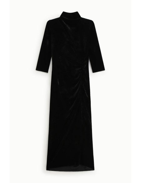 Robe longue drapée à col montant Dixie
