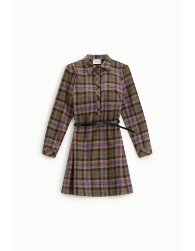 Robe courte à carreaux avec ceinture et manches longues Dixie
