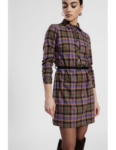 Robe courte à carreaux avec ceinture et manches longues Dixie