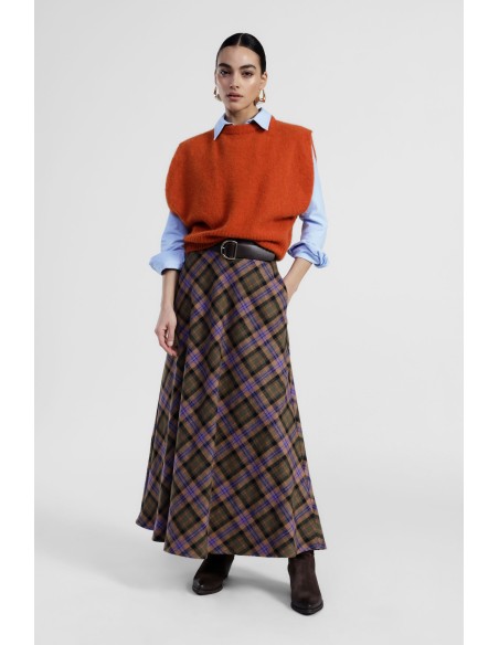 Dixie midi-rok met klokkensnit en Schotse ruitprint