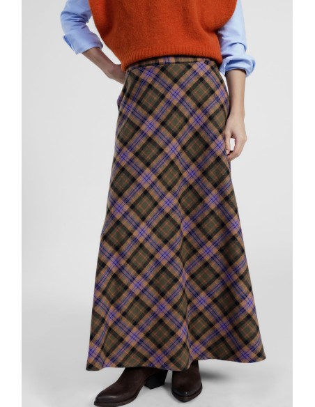 Jupe midi évasée à motif écossais Dixie